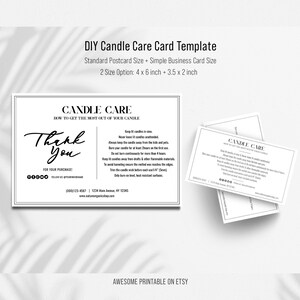 DIY Candle Care Card, Candle Care Card Template, Minimal Package Insert, Printable Candle Care Instructions, Thank You Card, 6x4&quot;, 3.5x2”