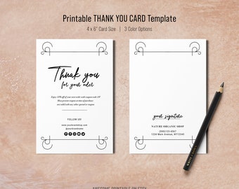 Printable Thank You Card Template for  Business, Editable Design,  Instant Download (4x6")