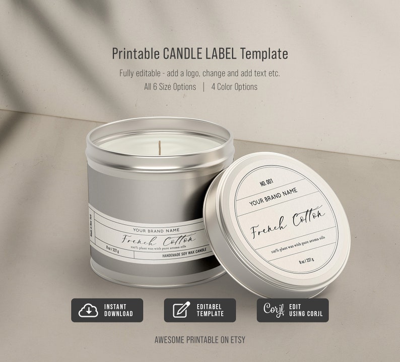 Minimalist Candle Tin Label Template, Printable Wrap Around Candle