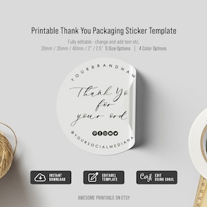 Pegatinas de agradecimiento editables, plantilla de pegatinas de agradecimiento imprimibles, pegatinas de embalaje de agradecimiento, gracias por su pedido, pequeñas empresas