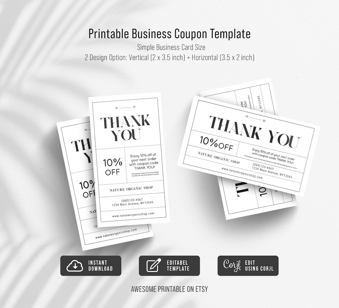 Printable Business Coupon Template, Simple Business Card Size, DIY ...