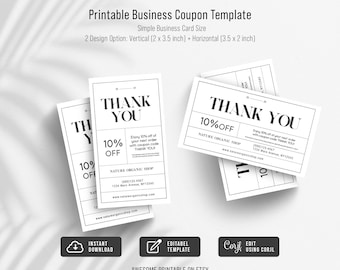 Printable Business Coupon Template, Simple Business Card Size, DIY Coupon, Editable Coupon Template, Instant Download, 3.5x2”