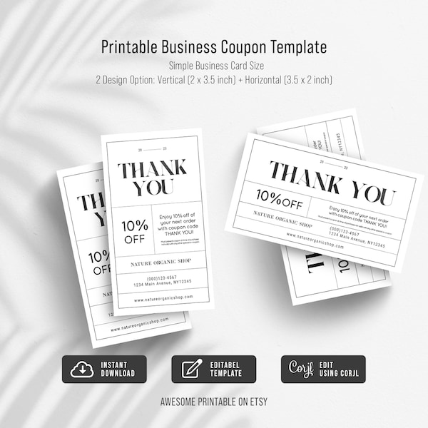 Printable Business Coupon Template, Simple Business Card Size, DIY Coupon, Editable Coupon Template, Instant Download, 3.5x2”