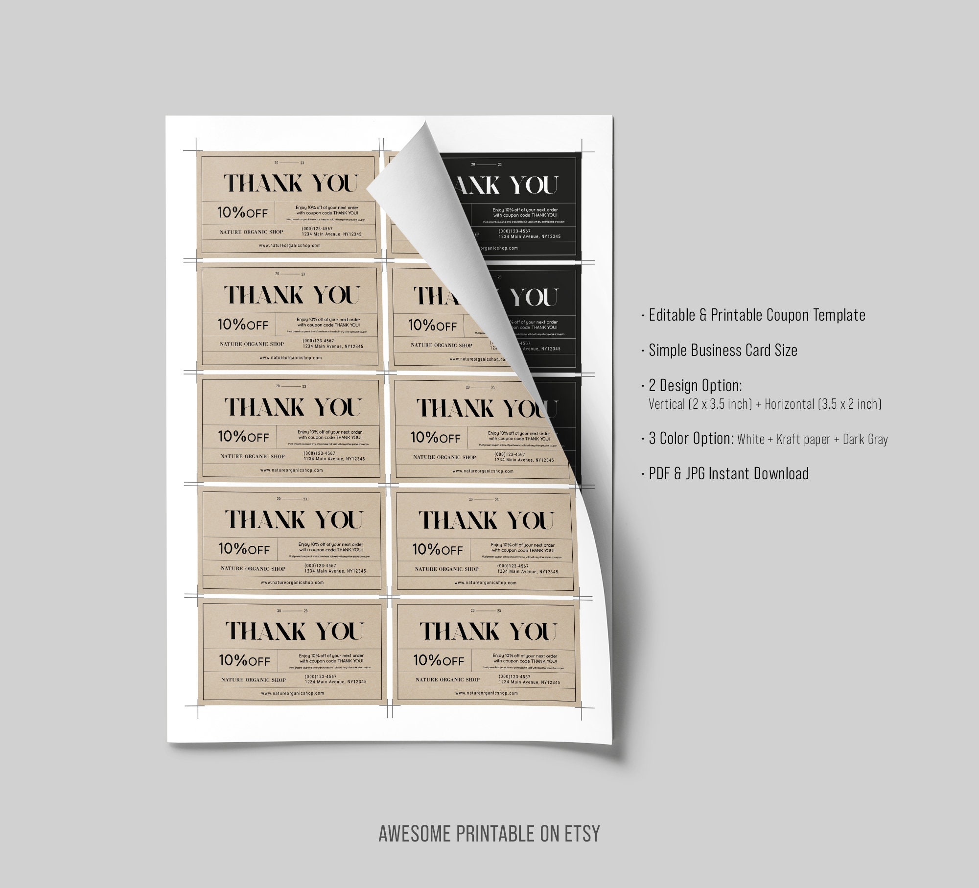 Printable Business Coupon Template, Simple Business Card Size, DIY ...