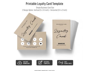 Printable Loyalty Card Template, DIY Loyalty Card Template, Editable Rewards Card, Salon Loyalty Card, Simple Business Card Size