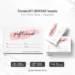 Plantilla de certificado de regalo imprimible, plantilla de tarjeta de regalo editable, plantilla de vale de tienda de bricolaje, tarjeta de regalo de bricolaje, doble cara, descarga instantánea