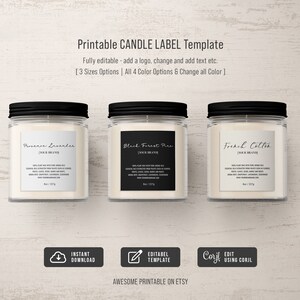 Minimalist Candle Label Template, Editable Candle Labels, Printable Candle Labels, Custom Product Label Design, 2x2&quot;, 3x3&quot;