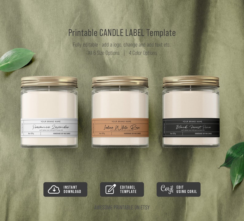 Minimalist Candle Tin Label Template, Printable Wrap Around Candle