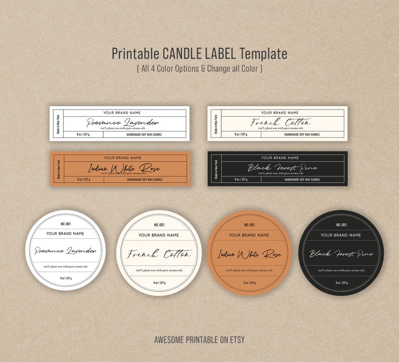 Minimalist Candle Tin Label Template, Printable Wrap Around Candle