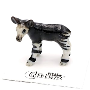 Little Critterz Okapi Calf "Tongue" - Hancrafted Home Decor Animal Birthday Gift Decorative Figurine - Miniature Porcelain Figurine