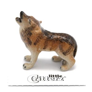 Little Critterz Wolf Howling Wolf "Lobo" - Handcrafted Home Decor Animal Birthday Gift Decorative Figurine - Miniature Porcelain Figurine