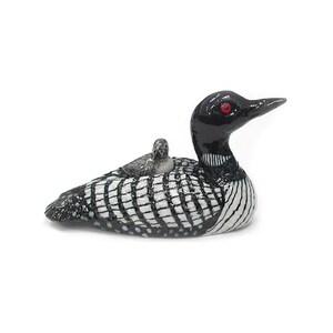 Northern Rose Loon with Chick - miniature porcelain figurine