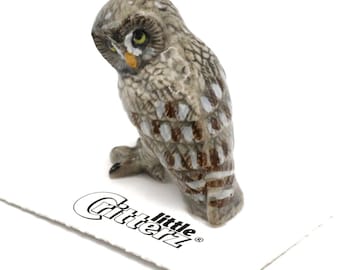 Little Critterz Owl Great Gray Owl Phantom - Handcrafted Home Decor Bird Birthday Gift Decorative Figurine - Miniature Porcelain Figurine