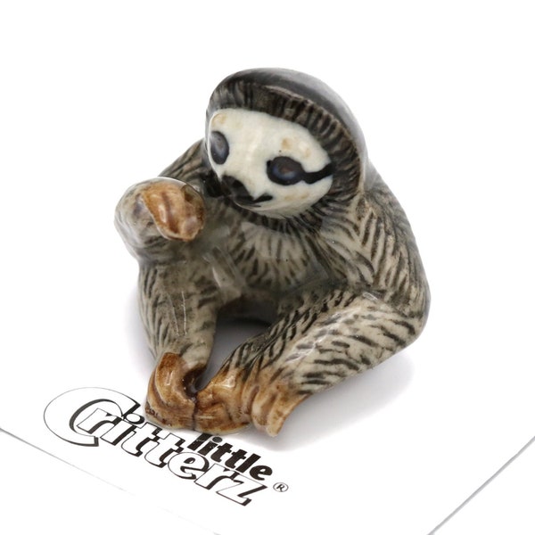 Little Critterz Gray Three-toed Sloth "Buttercup" - Home Decor Animal Decorative Figurine - Miniature Porcelain Figurine