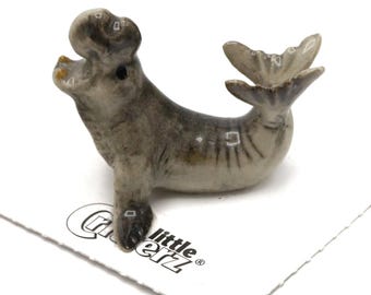 Little Critterz Seal - Elephant Seal Mirounga - Handmade Home Decor Animal Decorative Figurine Birthday Gift - Miniature Porcelain Figurine