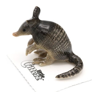 Little Critterz Black Armadillo "Burrow" - Home Decor Animal Decorative Figurine - Miniature Porcelain Figurine