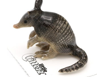 Little Critterz Black Armadillo "Burrow" - Home Decor Animal Decorative Figurine - Miniature Porcelain Figurine