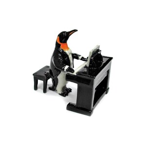 Northern Rose Black Penguin Electric Piano - Hand-painted Home Decor Bird Birthday Gift Decorative Figurine - Miniature Porcelain Figurine