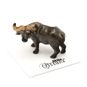 Little Critterz Buffalo Ceramic Cape Buffalo "Warrior" - Home Decor Animal Decorative Figurine Birthday Gift - Miniature Porcelain Figurine