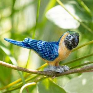 Little Critterz Parrot Blue and Gold Macaw Arara - Home Decor Bird Birthday Gift Decorative Figurine - Miniature Porcelain Figurine Bild 3