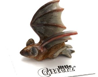 Little Critterz Brown Cave Bat "Sonora" - Handcrafted Home Decor Bird Birthday Gift Decorative Figurine - Miniature Porcelain Figurine