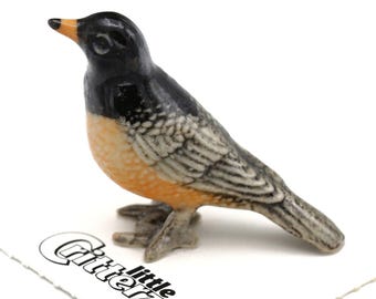 Little Critterz American Robin "Cheerup" - Handcrafted Home Decor Bird Birthday Gift Decorative Figurine - Miniature Porcelain Figurine