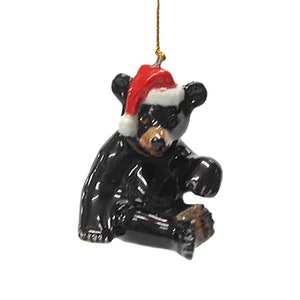 Northern Rose Bear - Black Bear with Santa Hat Ornament