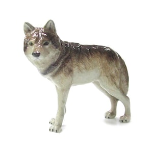 Northern Rose Gray Wolf Standing - Handmade Home Decor Animal Birthday Gift Decorative Figurine - Miniature Porcelain Figurine