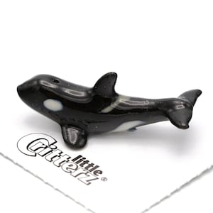 Little Critterz Black Orca "Seawolf" - Handcrafted Home Decor Animal Collectible Figurine Birthday Gift - Miniature Porcelain Figurine