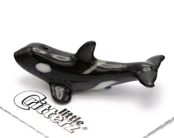 Little Critterz Black Orca "Seawolf" - Handcrafted Home Decor Animal Collectible Figurine Birthday Gift - Miniature Porcelain Figurine