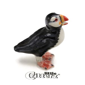 Little Critterz Puffin Horned Black - Puffin &quot;Swimmer&quot; Home Decor Bird Decorative Figurine - Miniature Porcelain Figurine