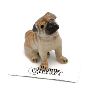 Little Critterz Dog Pug "Button" Animal - Handcrafted Home Decor Animal Decorative Figurine Birthday Gift - Miniature Porcelain Figurine