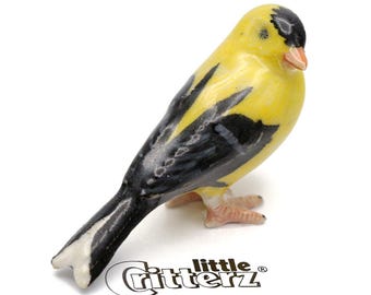Little Critterz Goldfinch "Bounce" Bird - Handcrafted Home Decor Bird Birthday Gift Decorative Figurine - Miniature Porcelain Figurine