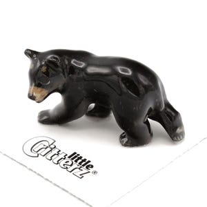Little Critterz Bear Black Bear « Myrtille » - Figurine décorative pour cadeau d'anniversaire animal de décoration d'intérieur - Figurine miniature en porcelaine