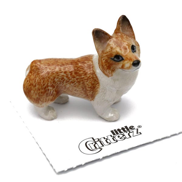 Figura decorativa de perro Pembroke Corgi "Sasha" de Little Critterz - Figura de porcelana en miniatura, hecha a mano, ideal como regalo de cumpleaños.