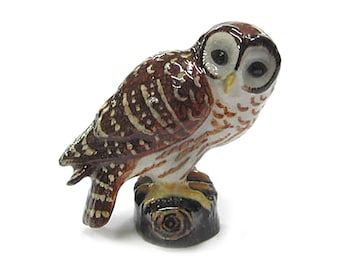 Northern Rose Multi Barred Owl Bird - Handmade Home Decor Bird Decorative Figurine Birthday Gift - Miniature Porcelain Figurine
