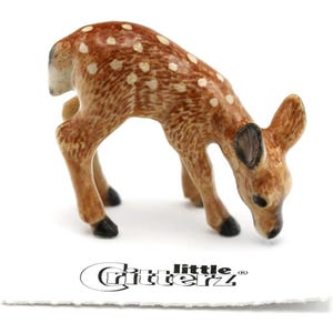 Little Critterz Deer Fawn &quot;Ophrah&quot; - Handcrafted Home Decor Animal Decorative Figurine - Miniature Porcelain Figurine