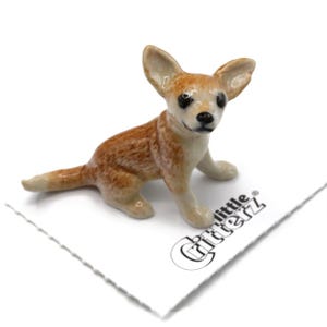 Little Critterz Chihuahua "Rascal" - Handcrafted Home Decor Animal Decorative Figurine Collectible Porcelain - Miniature Porcelain Figurine