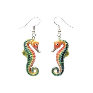 Little Critterz Jewelry Multicolor Seahorse - Marine Fishes Reptile Hand-painted Decorative Figurine - Porcelain Earrings Jewelry