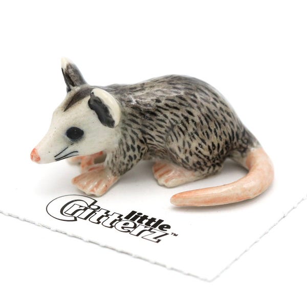 Little Critterz Gray Opossum "Thumbs" - Handcrafted Home Decor Animal Birthday Gift Decorative Figurine - Miniature Porcelain Figurine