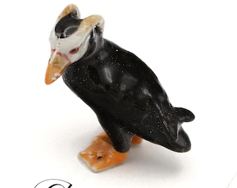 Little Critterz Black Tufted Puffin "Sea Parrot" Bird - Home Decor Bird Birthday Gift Decorative Figurine - Miniature Porcelain Figurine