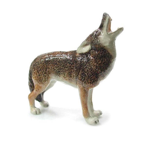 Northern Rose Coyote Howling - miniature porcelain figurine