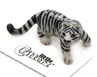Little Critterz Tiger White Tiger "Raja" Animal - Home Decor Animal Birthday Gift Decorative Figurine - Miniature Porcelain Figurine