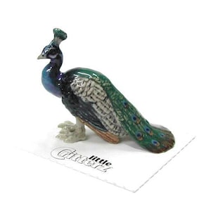 Little Critterz Peacock "Shimmer" Bird - Handcrafted Home Decor Bird Birthday Gift Decorative Figurine - Miniature Porcelain Figurine