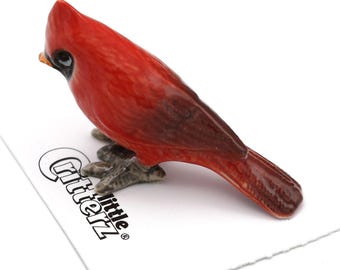 Little Critterz Red Cardinal Louis Bird - Handcrafted Home Decor Bird Birthday Gift Decorative Figurine - Miniature Porcelain Figurine