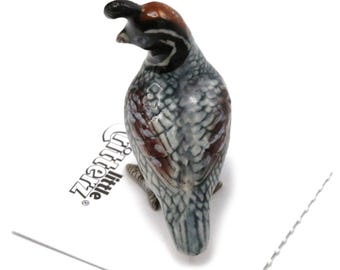 Little Critterz Gambel's Quail "Sage" - Handcrafted Home Decor Animal Decorative Figurine Birthday Gift- Miniature Porcelain Figurine
