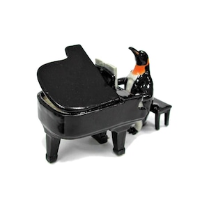 Northern Rose Penguin with Black Grand Piano - Miniature Porcelain Figurine