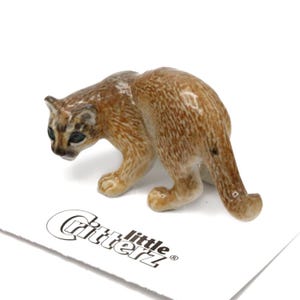 Little Critterz Cougar &quot;Cheyenne&quot; Mountain Lion - Handcrafted Wildlife Home Decor Animal Collectible Gift - Miniature Porcelain Figurine