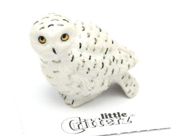 Little Critterz White Snowy Owl "Ghost" Hand-painted - Home Decor Bird Decorative Figurine Birthday Gift - Miniature Porcelain Figurine