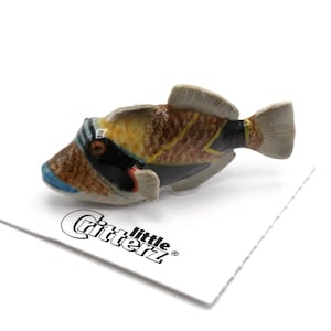 Little Critterz Fish Reef Triggerfish "Humu" - Handcrafted Home Decor Fish Birthday Gift Decorative Figurine - Miniature Porcelain Figurine